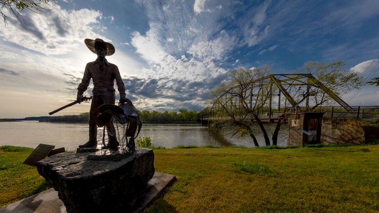 Statue outside of Historic Fort Benton and Fort Benton Bridge in Fort Benton, Montana