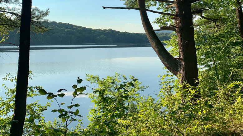 View of Lake Wononscopomuc at sunset