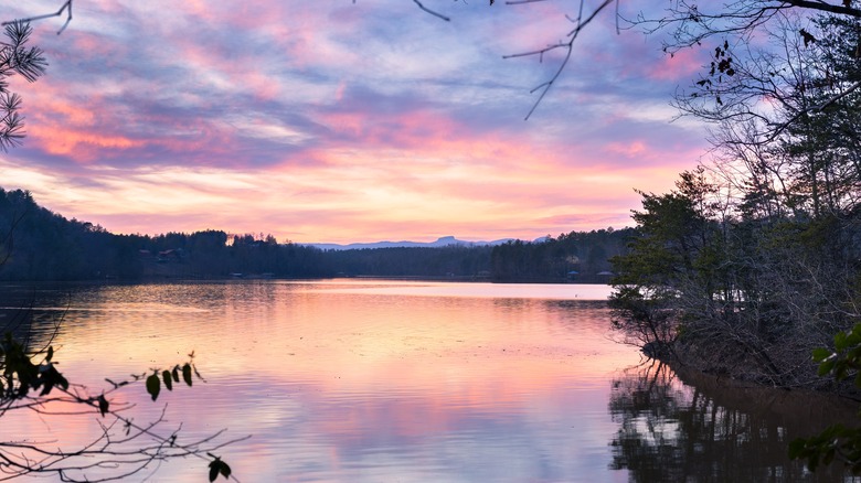 Sunset on Lake Rhodhiss with a view of Table Rock in the background