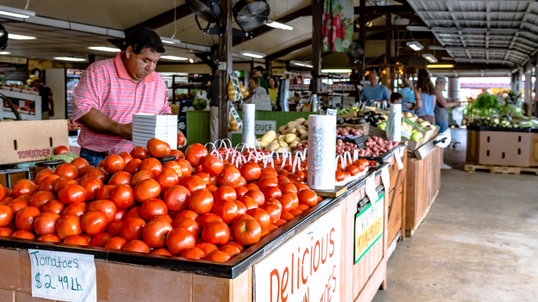 Durban Farms Market, with fresh tomatoes in the display case