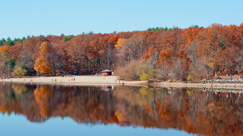 Autumn scenery over lake at Hopkinton State Park