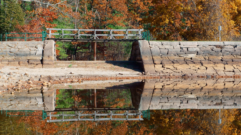 Footbridge across dam at Hopkinton State Park