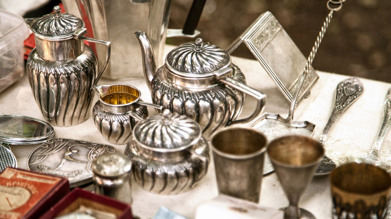 antique tea pots and silver