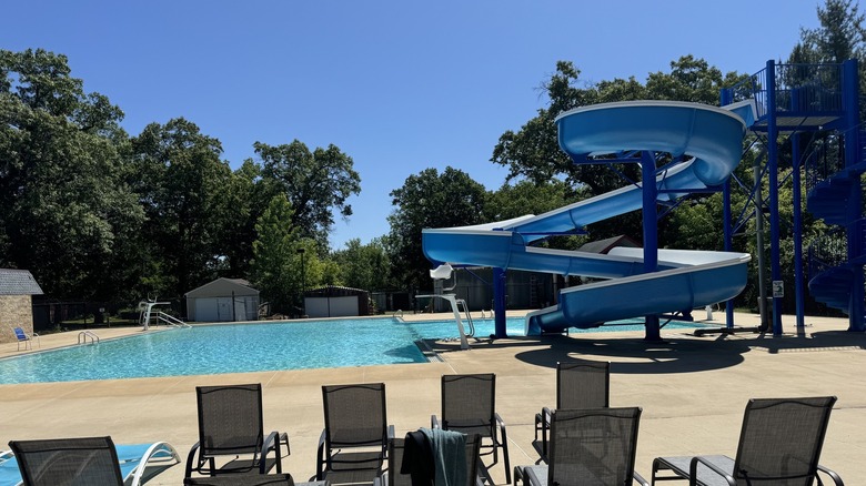 Lake Station Riverview Pool with blue waterslide