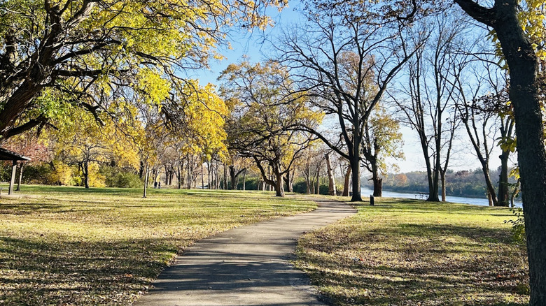 trail through forested area near river at Kankakee River State Park