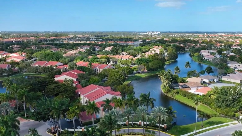 Aerial view of lakes and homes in Miramar, Florida