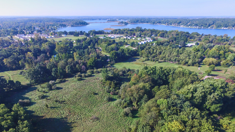 Aerial view of the lakeside community in Fremont, Indiana