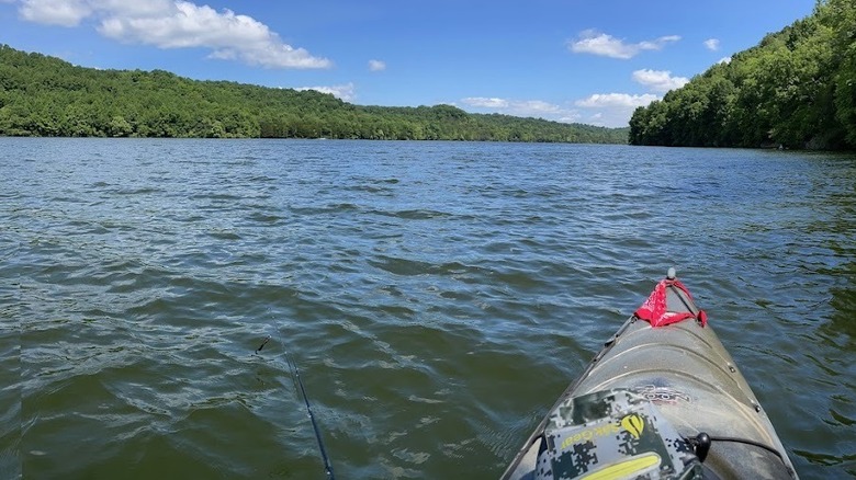 Fishing rod on a kayak on Normandy Lake, Tennessee