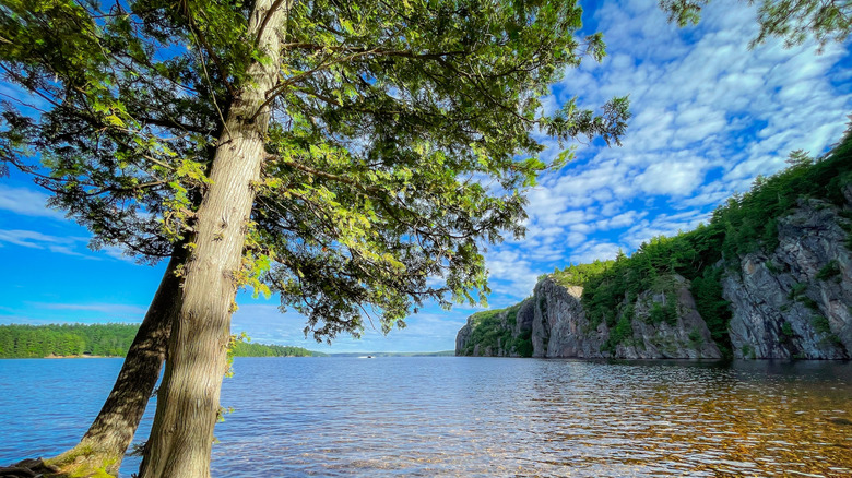 Morning landscape of Mazinaw Rock with Mazinaw Lake in Bon Echo Provincial Park, Ontario Canada.