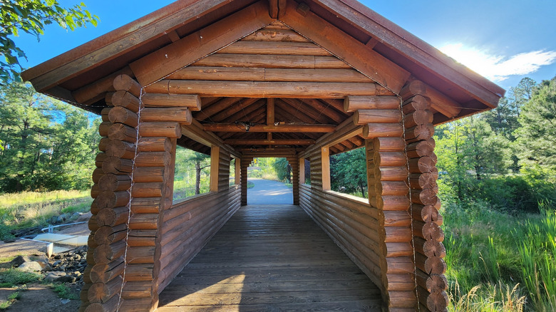 The covered bridge at Woodland Lake Park in Arizona