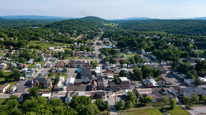 An aerial view of the town of Hancock, MD