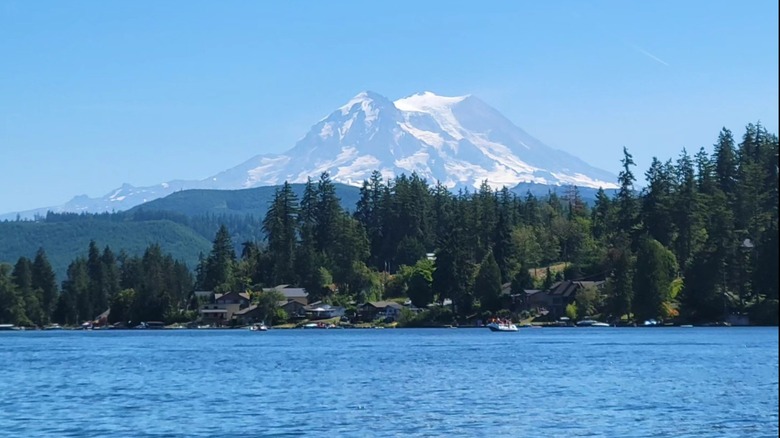 View of Mount Rainier from Clear Lake in Washington.