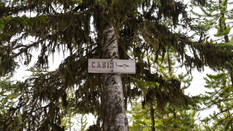 A sign points the way to a cabin in the Colville National Forest