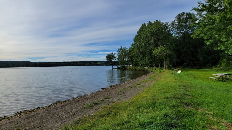 A small beach near a picnic area along Lake Carmi in Lake Carmi State Park, Vermont