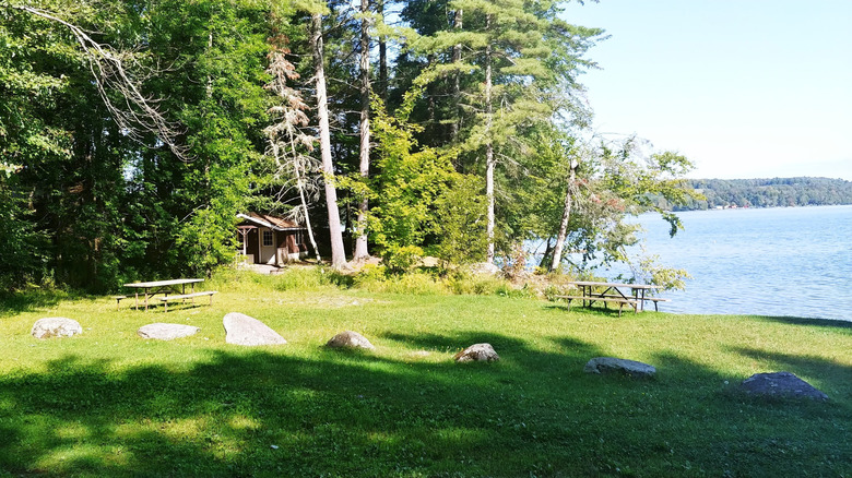 A rental cabin tucked in the woods near the shore of Lake Carmi in Lake Carmi State Park, Vermont