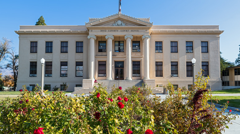 Courthouse building with garden in front