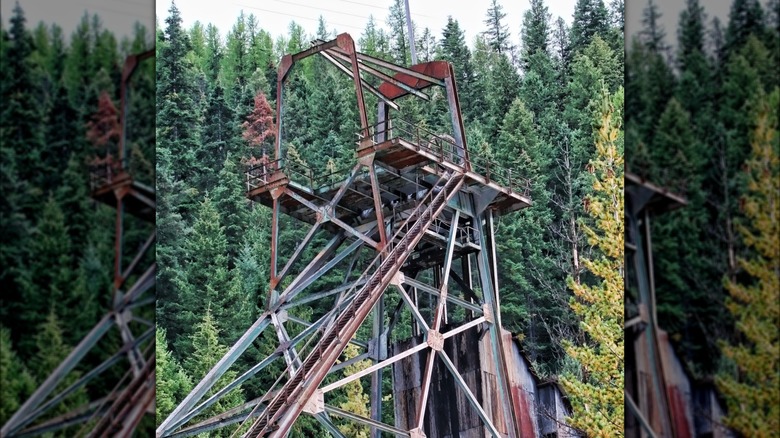 Abandoned mineshaft headfram in the town of Burke in Idaho