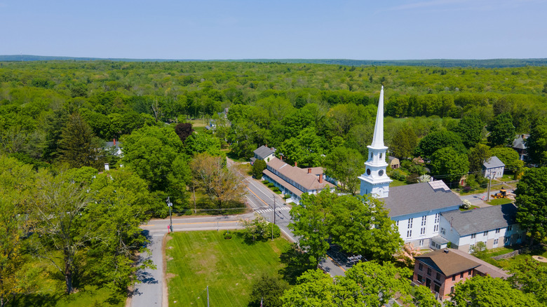 Aerial view of Thompson Hill historic district in Connecticut