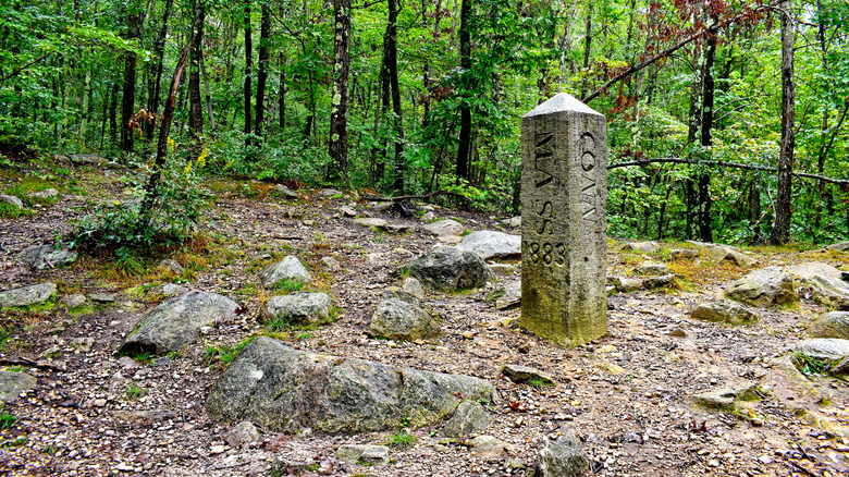 The tri-state marker bordering Connecticut, Rhode Island, and Massachusetts