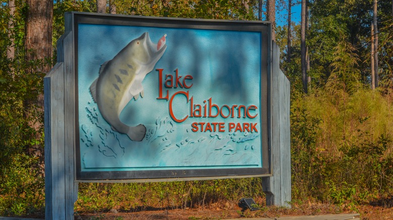 sign with a fish that says Lake Claiborne State Park