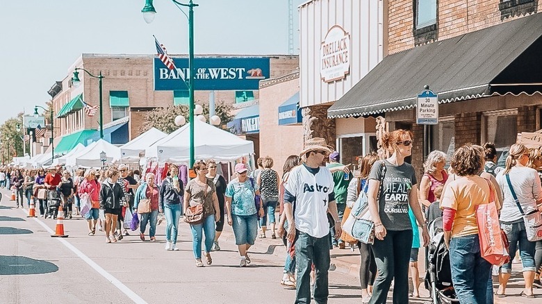People walking on main street at fair