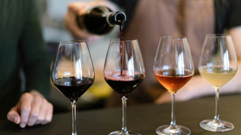 Wine tasting samples in glasses