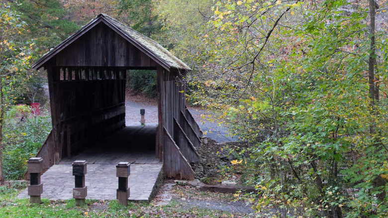 Small covered bridge in Uwharrie National Forest in North Carolina.