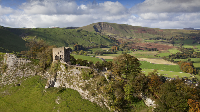 Aerial view of Peveril Castle ruins