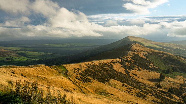 Great Ridge path and Mam Tor on moody cloudy day