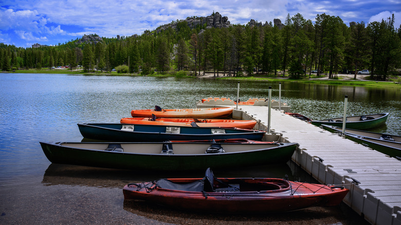 Kayaks and canoes moored at Sylvan Lake