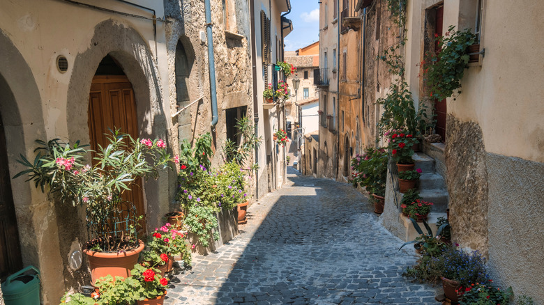 Cobblestone streets in Pettorano Sul Gizio, Italy