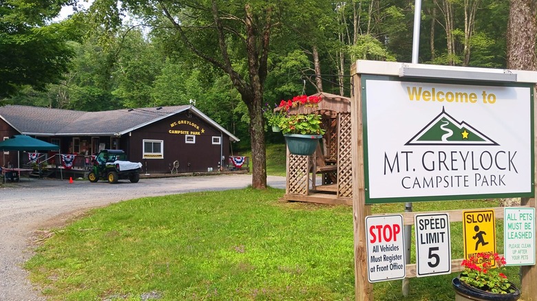 Sign welcomes guests to Mt. Greylock Campsite Park in rural Massachusetts