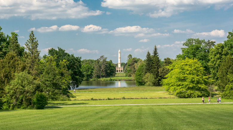 The Minaret across the lawn of Lednice Castle