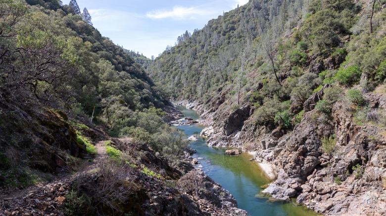 A hiking trail follows the South Yuba River near Purdon Crossing