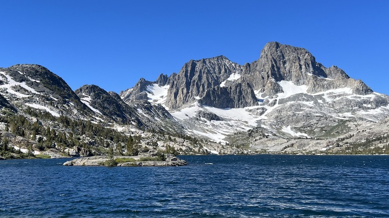 High peaks dashed with snow rise above Garnet Lake