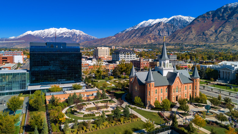 An aerial view of downtown Provo, Utah