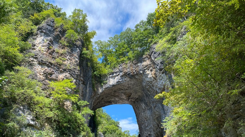 The natural rock bridge at Natural Bridge State Park in Virginia