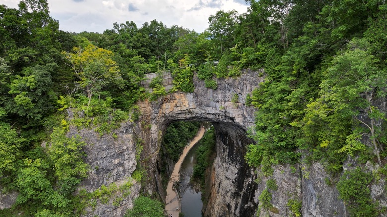 Aerial shot of Natural Bridge State Park in Virginia