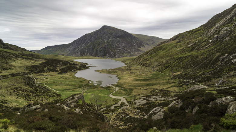 The rugged mountains of North Wales surround the lake of Llyn Idwal