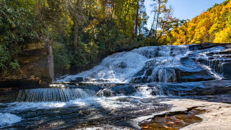 Fall foliage at Triple Falls near Asheville, North Carolina