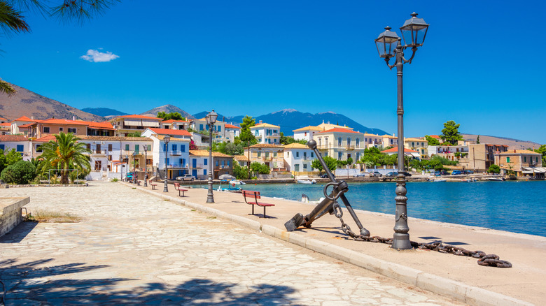 seaside walkway in Galaxidi, Greece