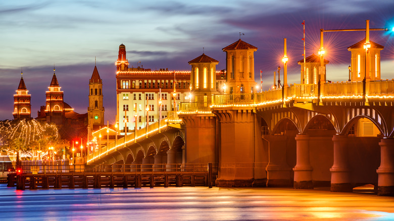 St. Augustine, Florida, USA city skyline and Bridge of Lions.