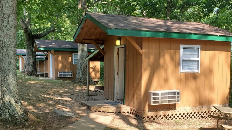 Three cabins at the campground of Forked Run State Park, Ohio