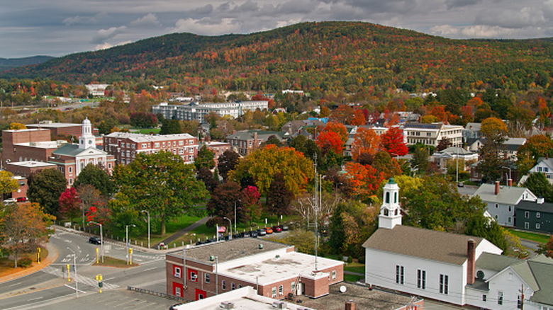 Aerial view of Lebanon, New Hampshire, in the fall