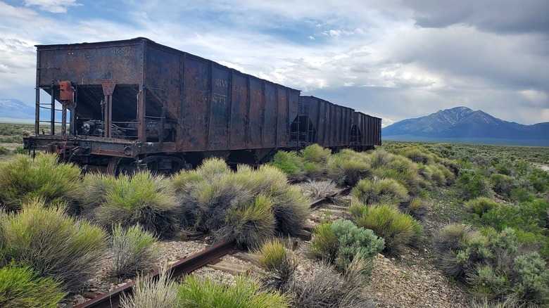 An abandoned train car along the old Cherry Creek Railroad