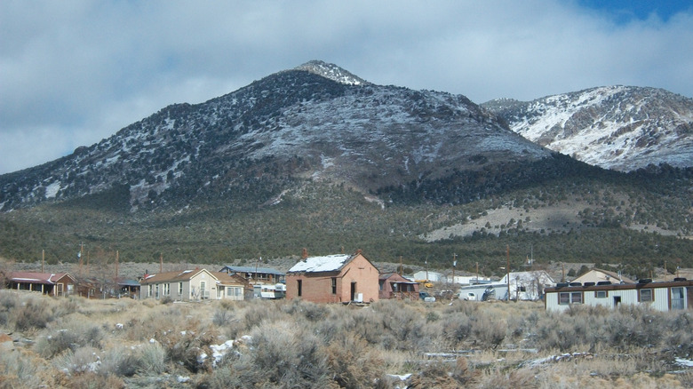 Cherry Creek, Nevada, with the snowy Cherry Creek Range in the background