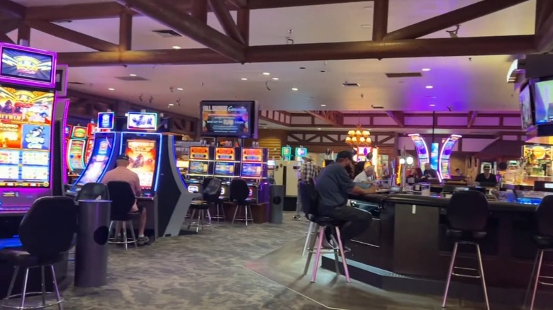 View of the bar and slot machines inside Lakeside Casino & RV Park in Pahrump, Nevada