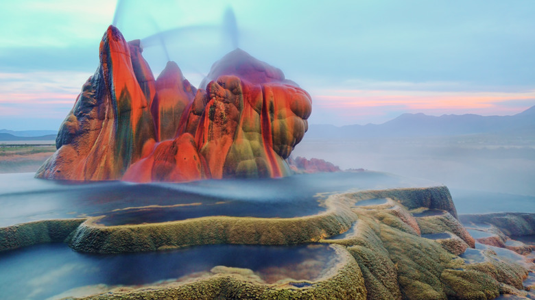 A colorful desert geyser at Fly Ranch