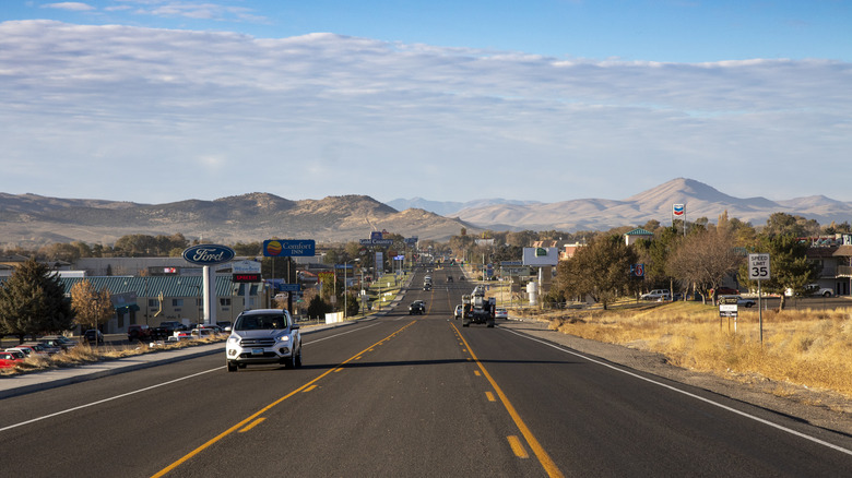 Elko, Nevada with a skyline of mountains in the distance