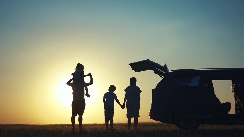 Family camping out of a car